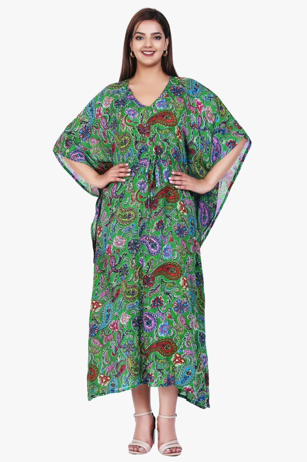 New Women Paisley Print Casual Summer Beachwear Kaftan with Drawstring Free Size