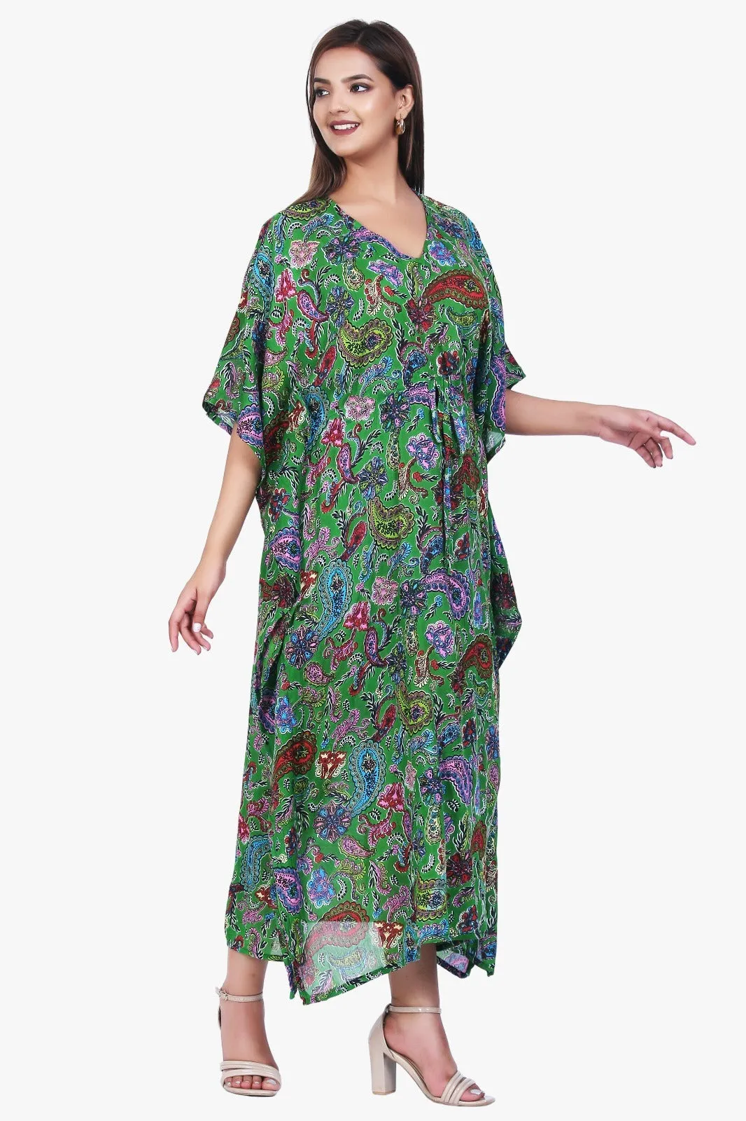 New Women Paisley Print Casual Summer Beachwear Kaftan with Drawstring Free Size