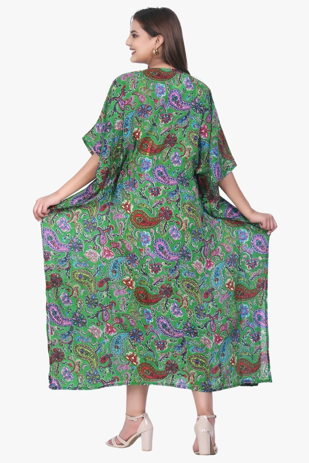 New Women Paisley Print Casual Summer Beachwear Kaftan with Drawstring Free Size