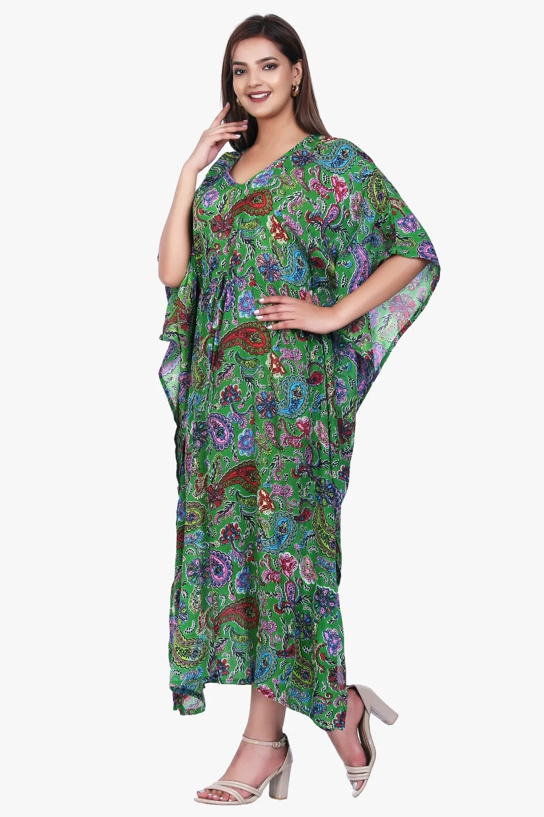 New Women Paisley Print Casual Summer Beachwear Kaftan with Drawstring Free Size