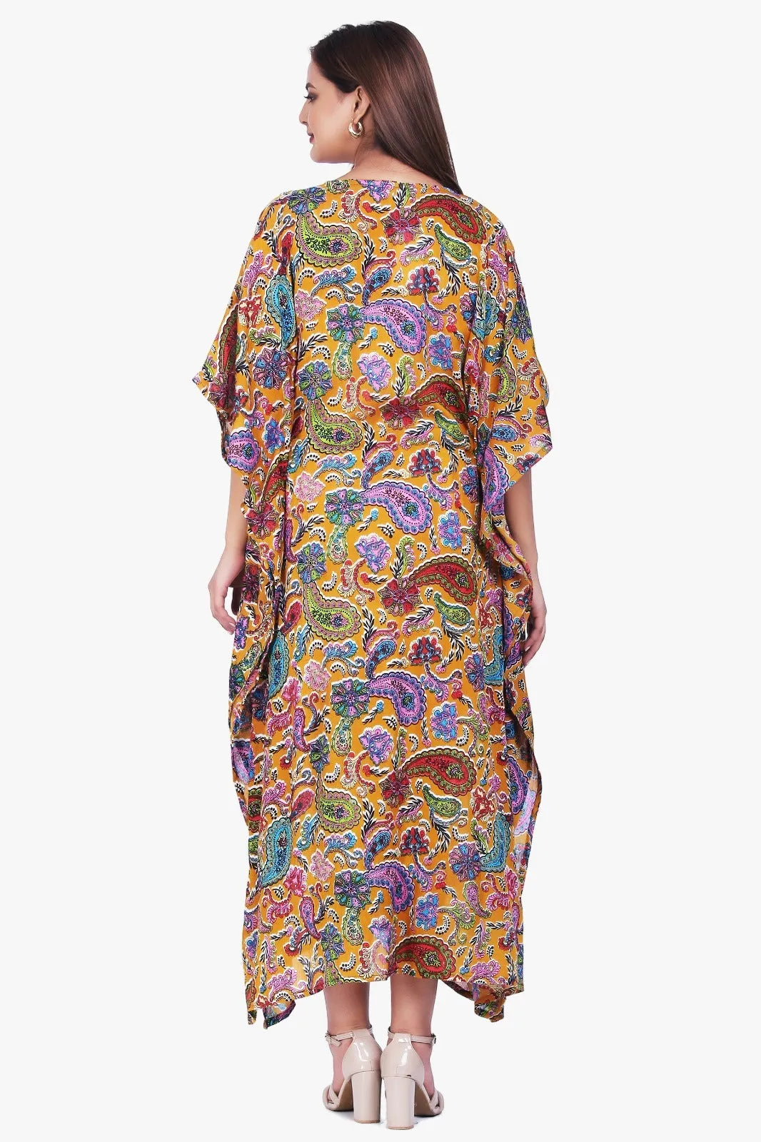 New Women Paisley Print Casual Summer Beachwear Kaftan with Drawstring Free Size