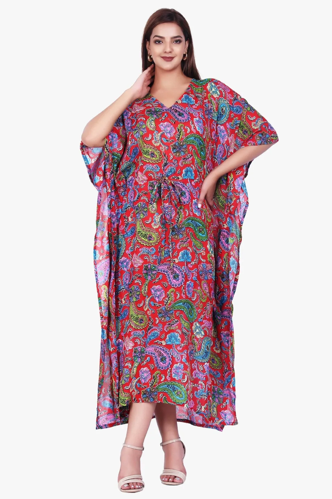 New Women Paisley Print Casual Summer Beachwear Kaftan with Drawstring Free Size