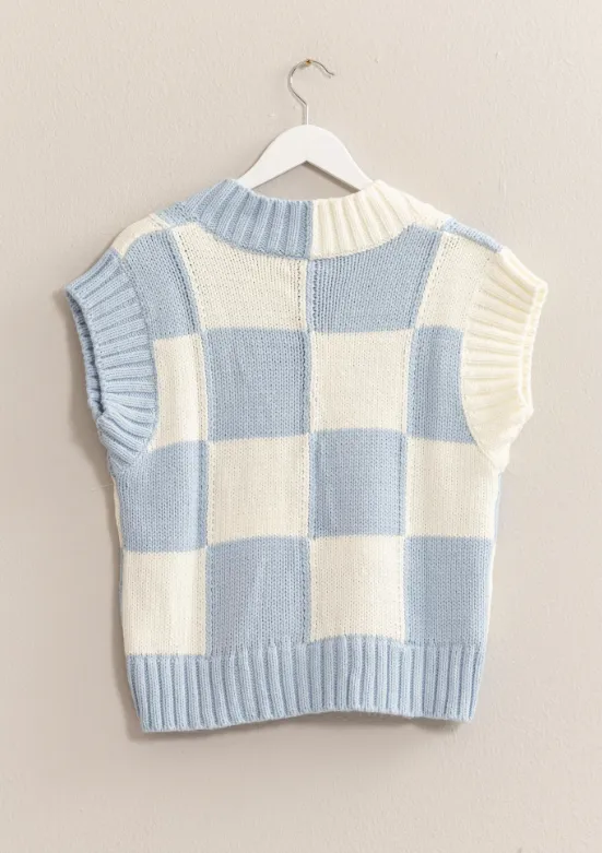 Nina Checkerboard Knit Sweater Vest