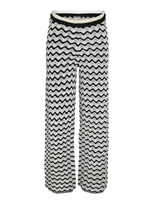 Noisy May - Black and White Wide Leg Wavy Knit Trousers