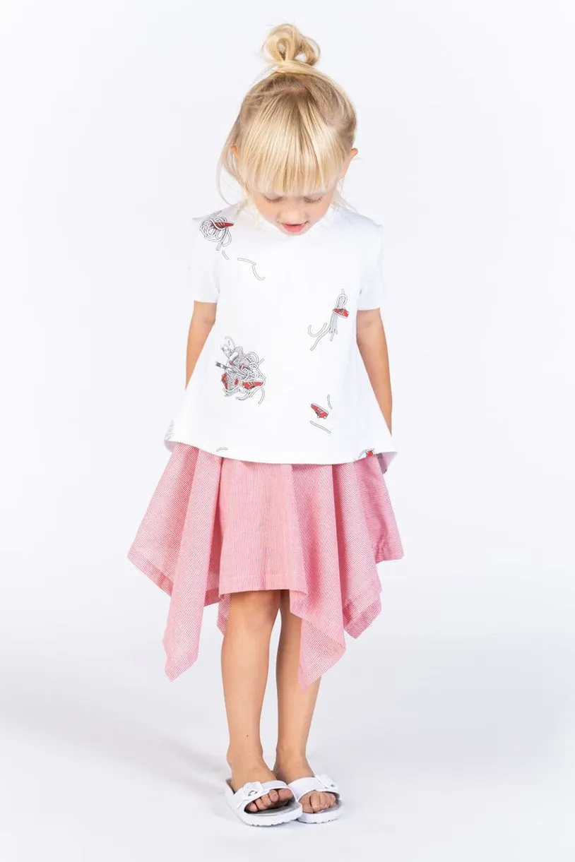 OMAMImini White Gathered Girls Shirt