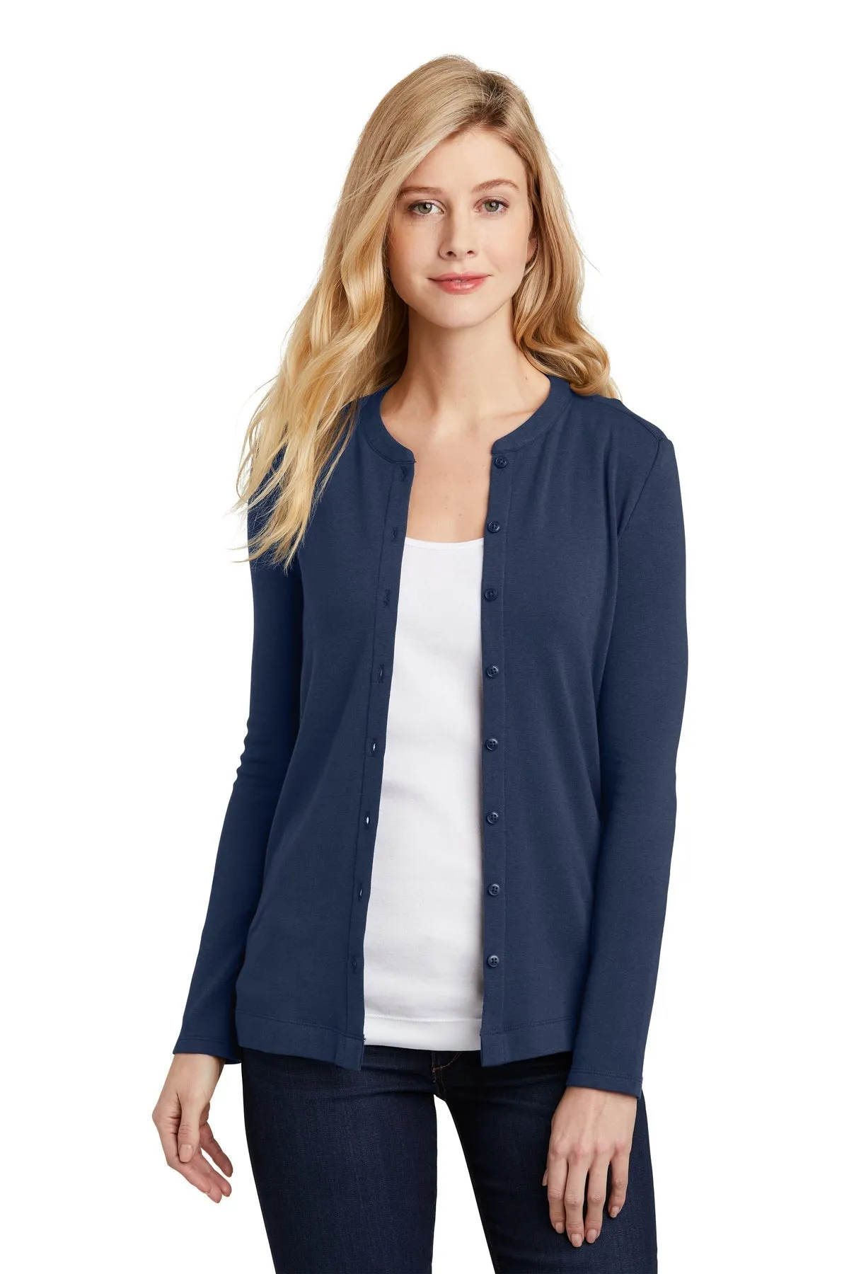 Port Authority Ladies Concept Stretch Branded Button-Front Cardigans, Dress Blue Navy