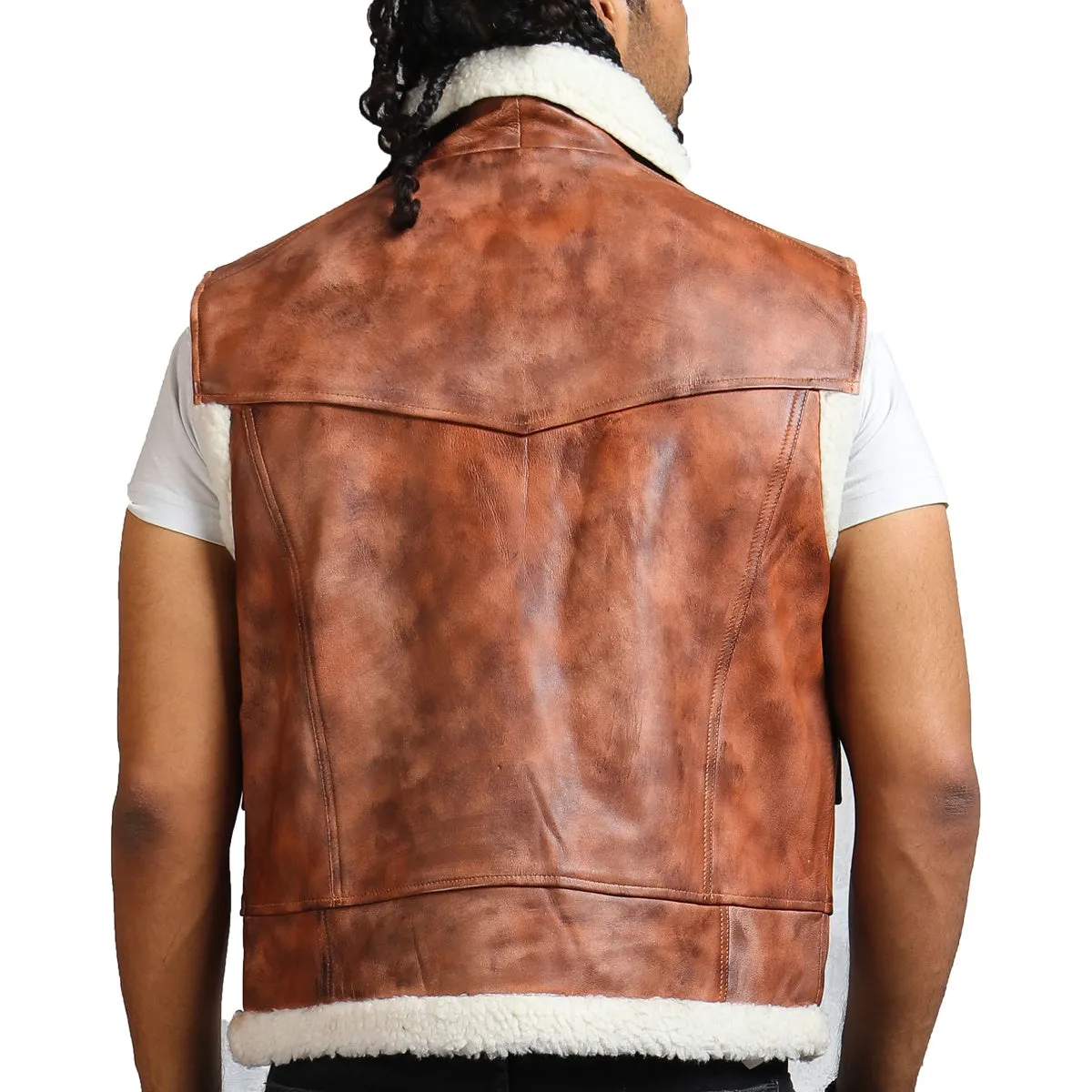 Purchase Men's Brown Leather Vest with Fur Lining – Rfx Leather