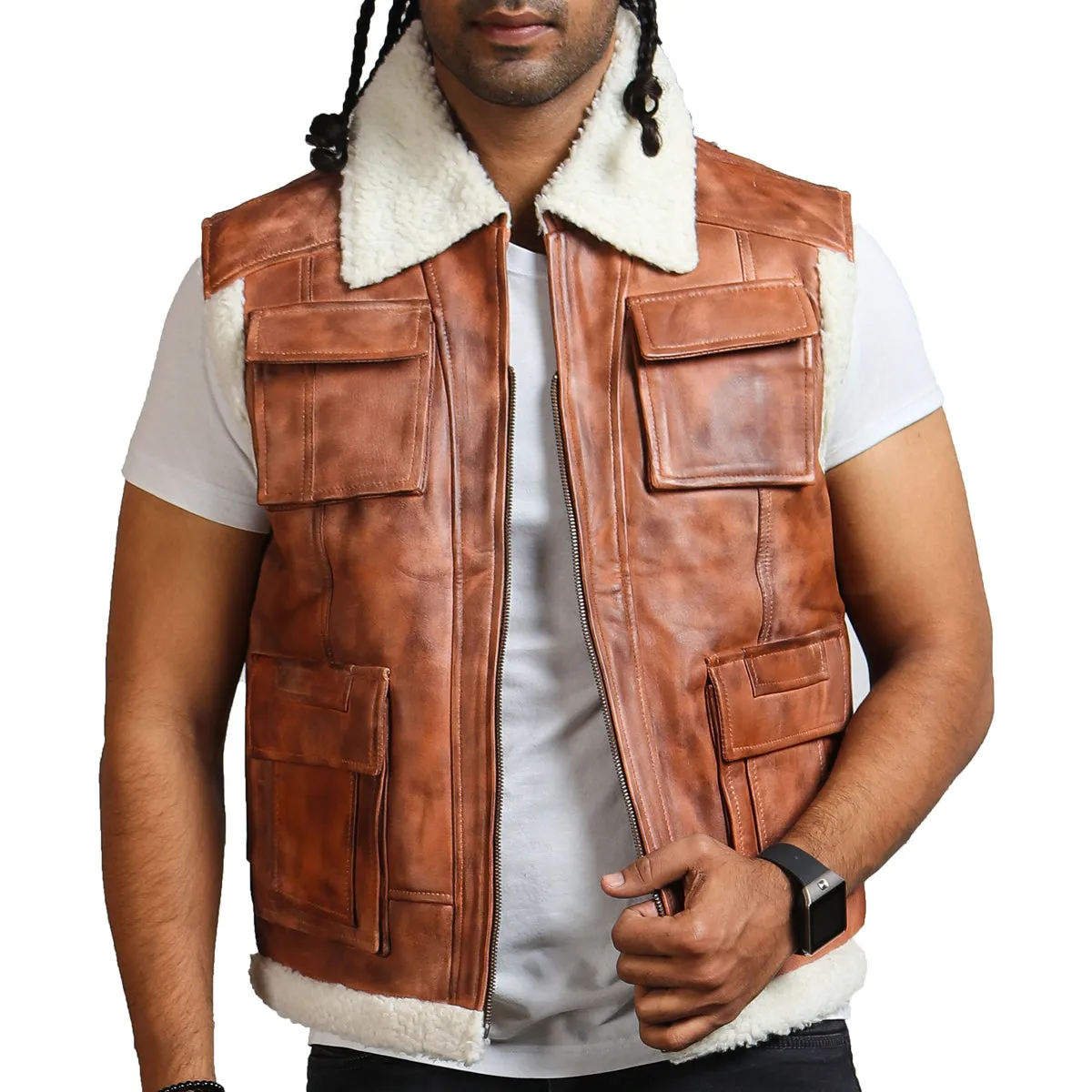 Purchase Men's Brown Leather Vest with Fur Lining – Rfx Leather