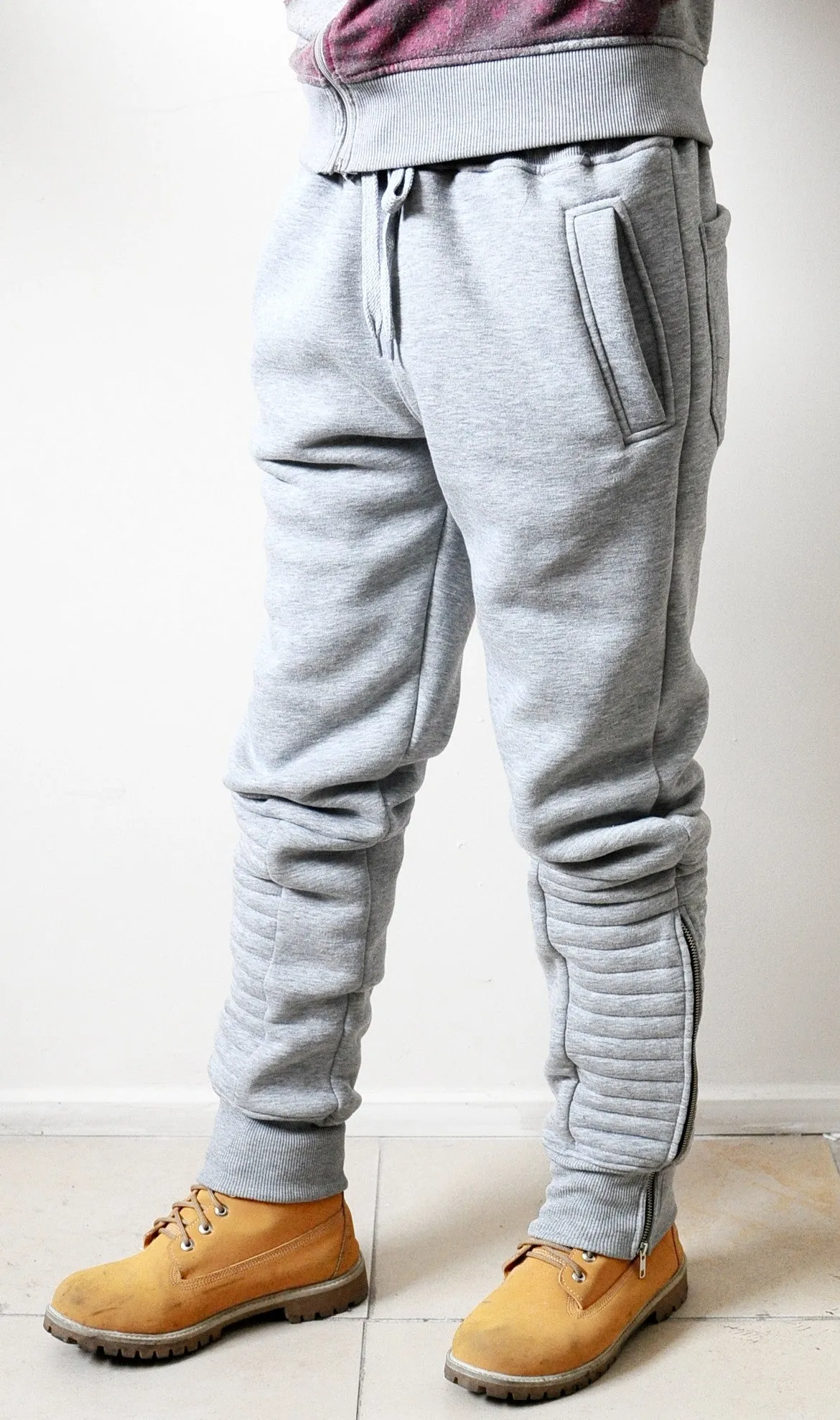 Quilted Ankle Sides and Front Panels Fit Skinny Track Sweatpant Trouser Pant