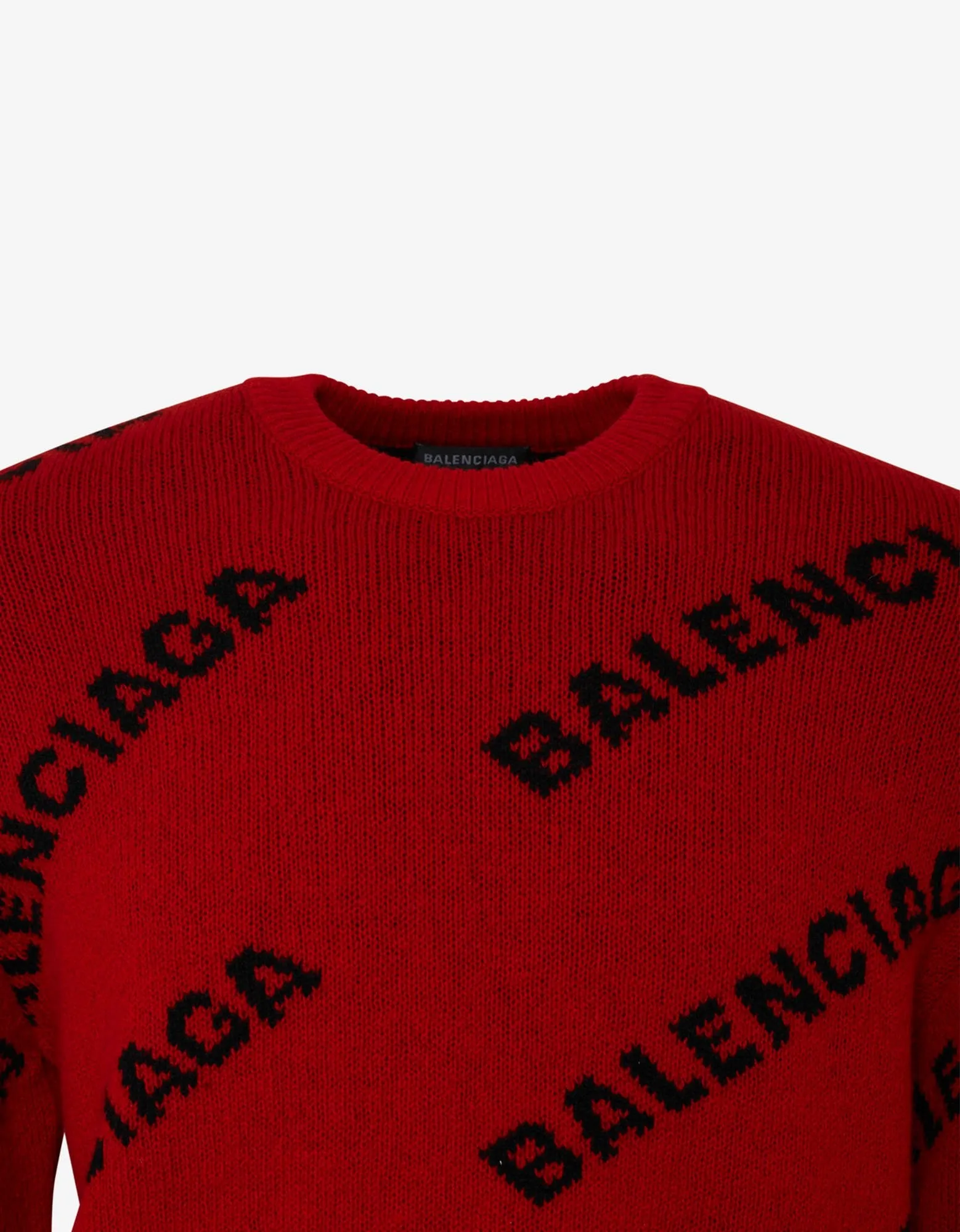 Red Logo Jacquard Crew Neck Sweater