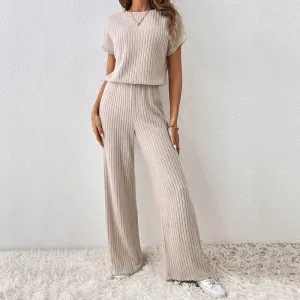 Round Neck Top & Trousers Two-piece Set