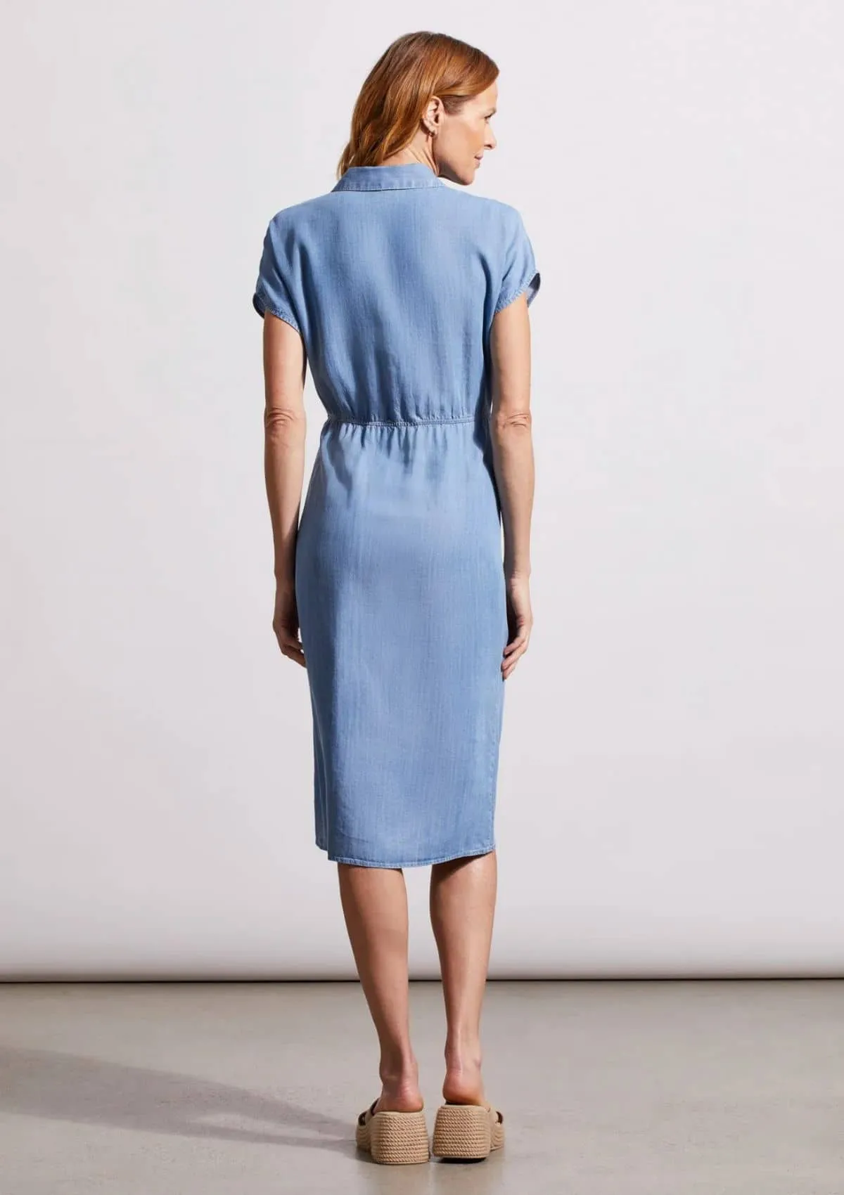 Shirt Dress with Front Waist Tie - Blue