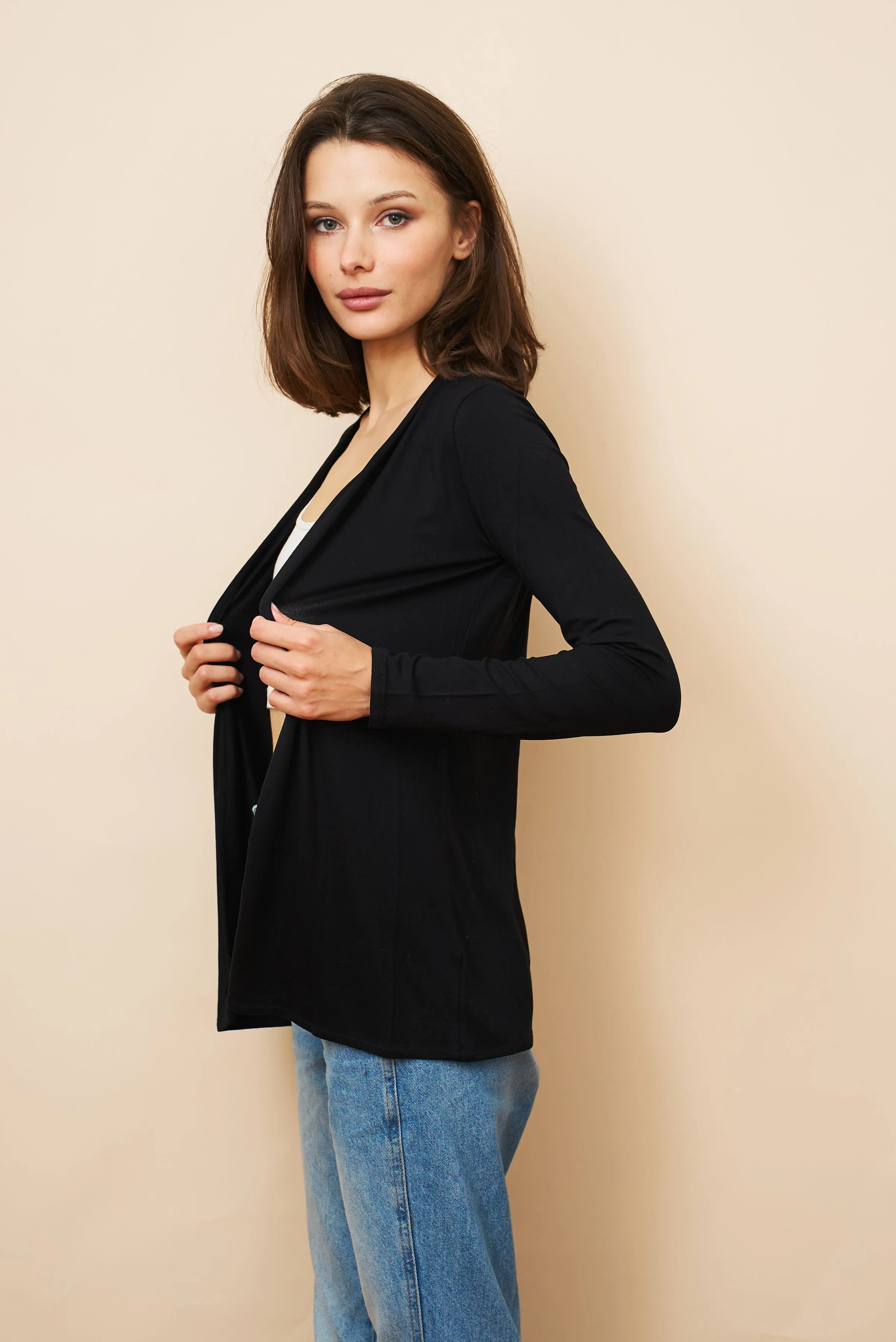 Soft Touch Open Cardigan in Noir