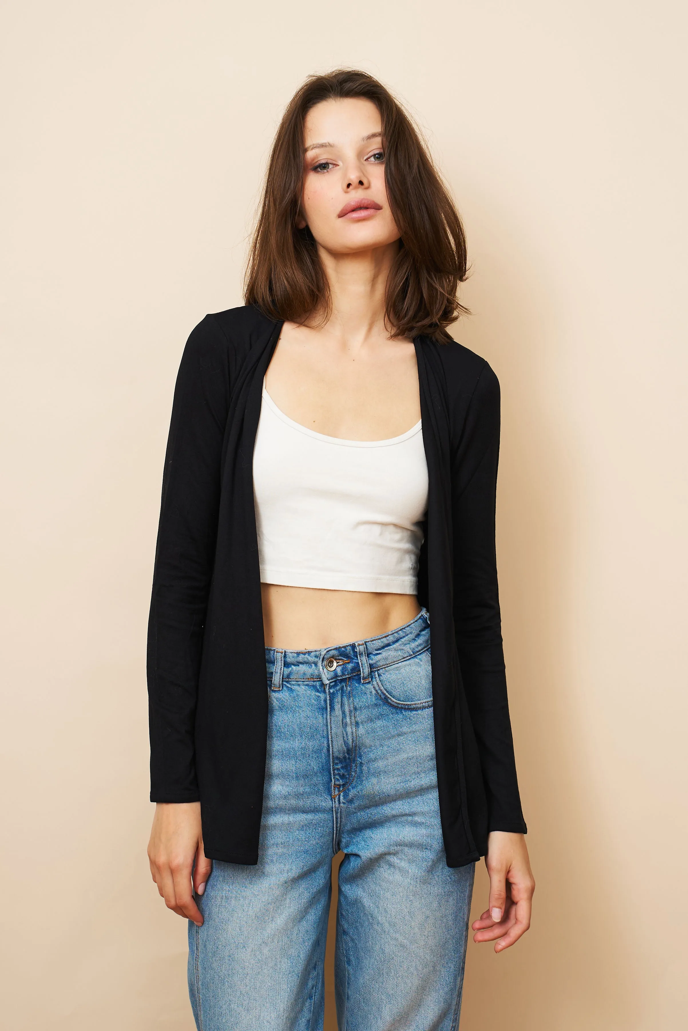 Soft Touch Open Cardigan in Noir