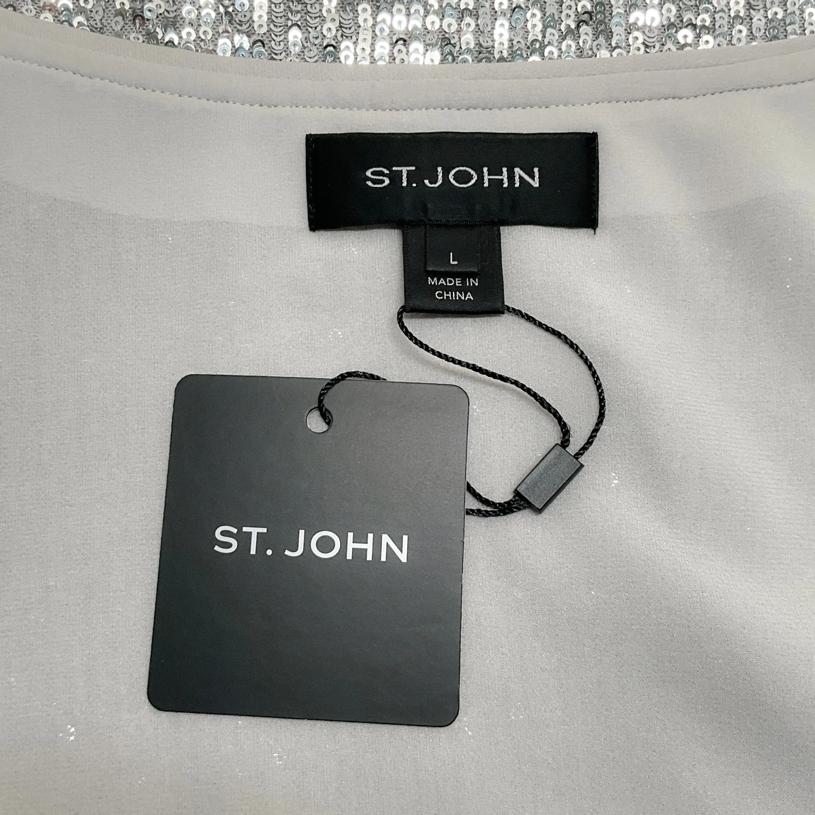 St. John Silver Sequin Cropped Jacket