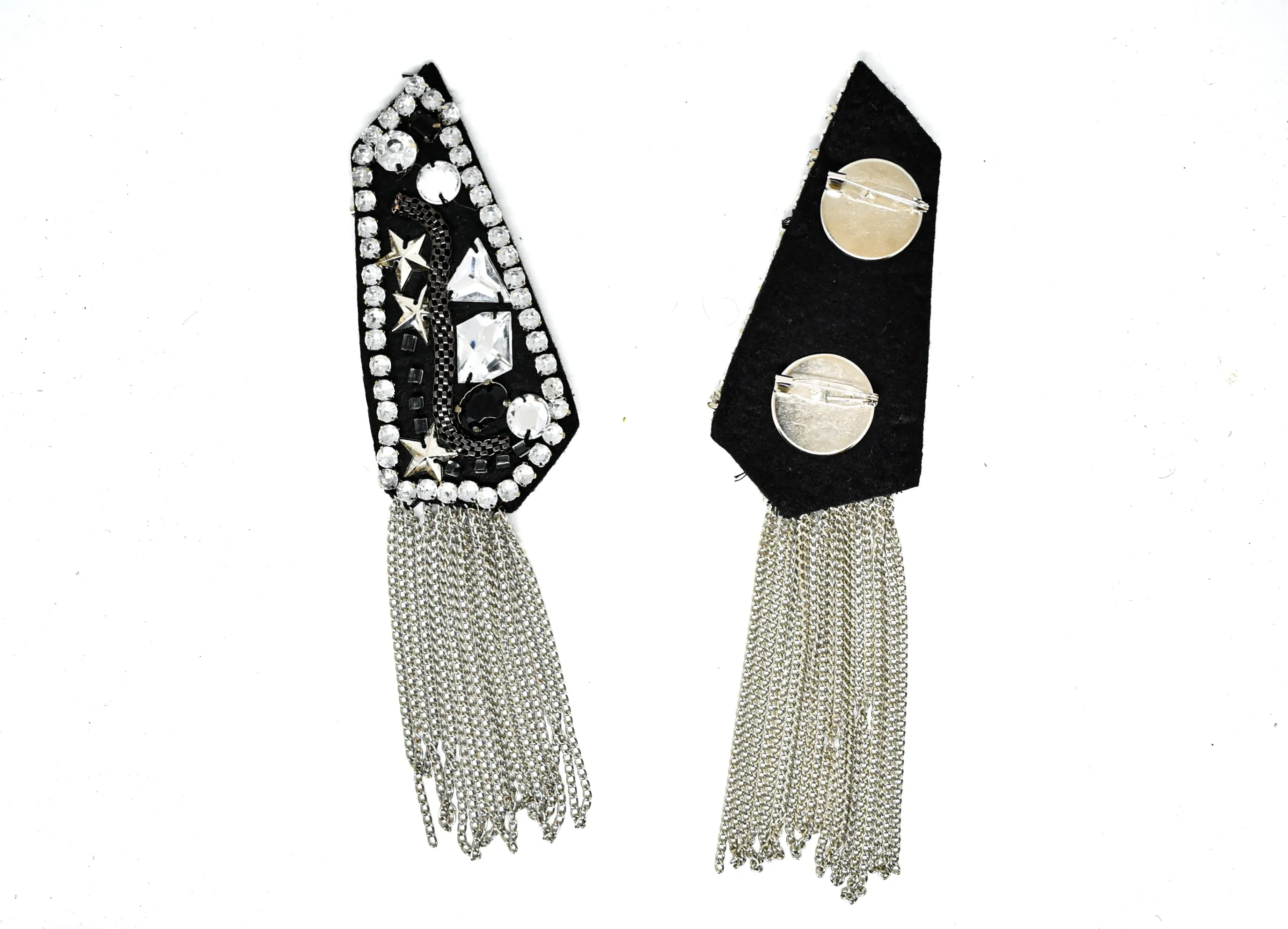 Studded Rhinestone Shoulder Pads with Tassel Chain (2 Pieces)