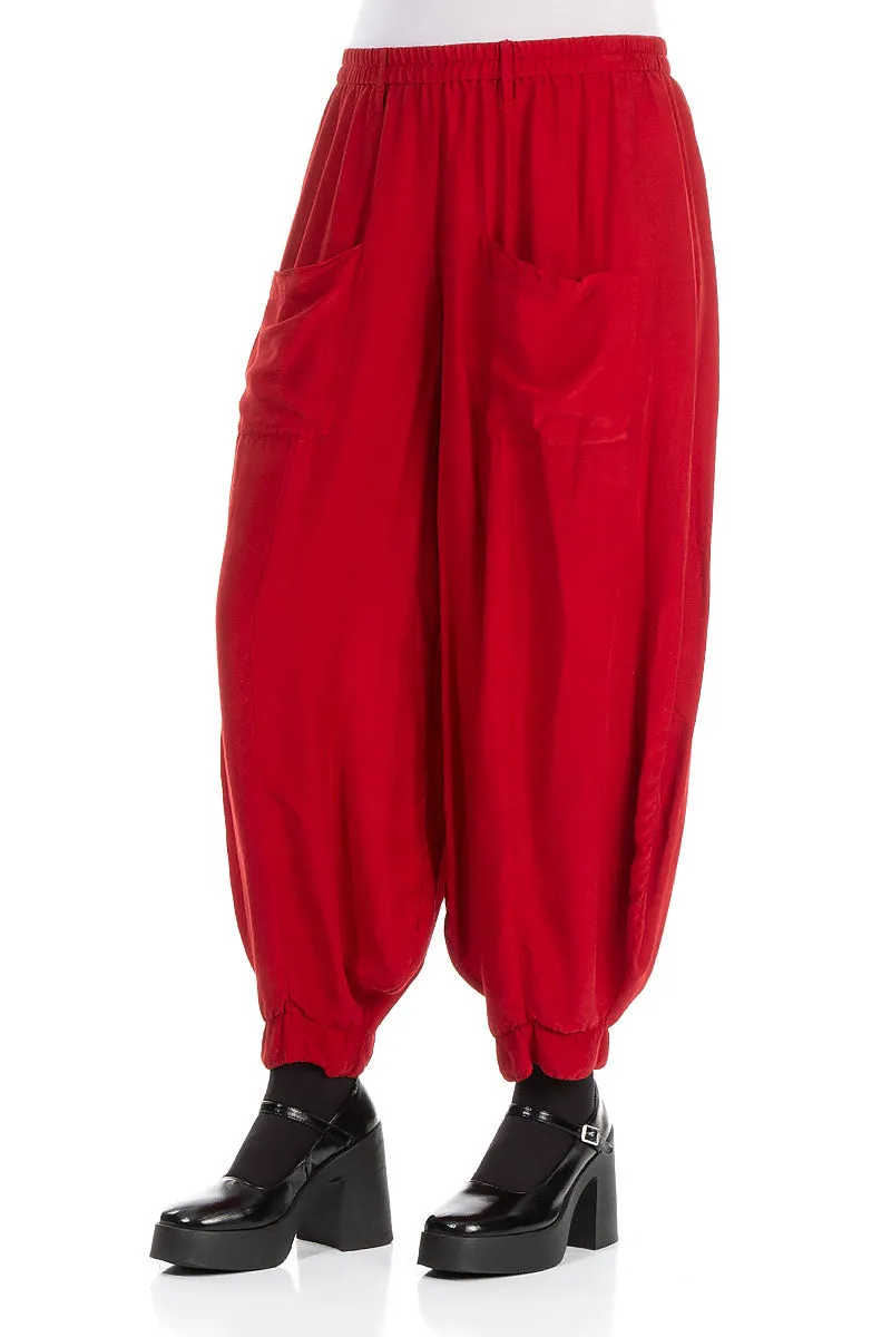 Taper Red Silk Bamboo Trousers