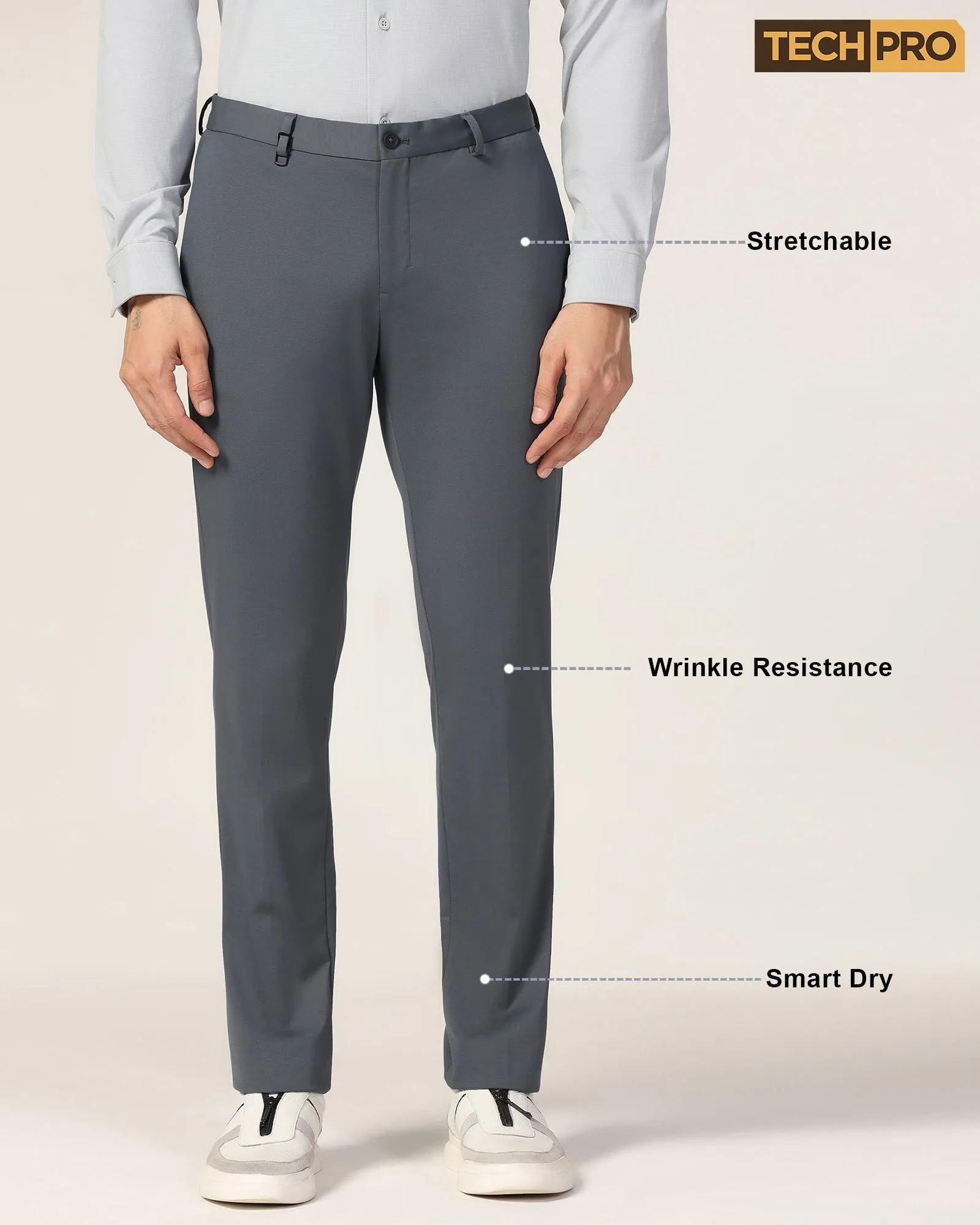 TechPro Slim Fit B-91 Formal Grey Solid Trouser - Explorer