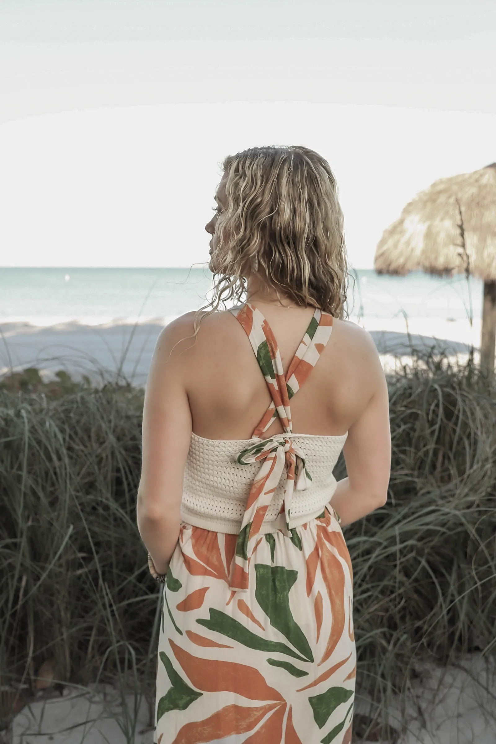 Tropical Sand Knit Halter Tank with Scarf Tie