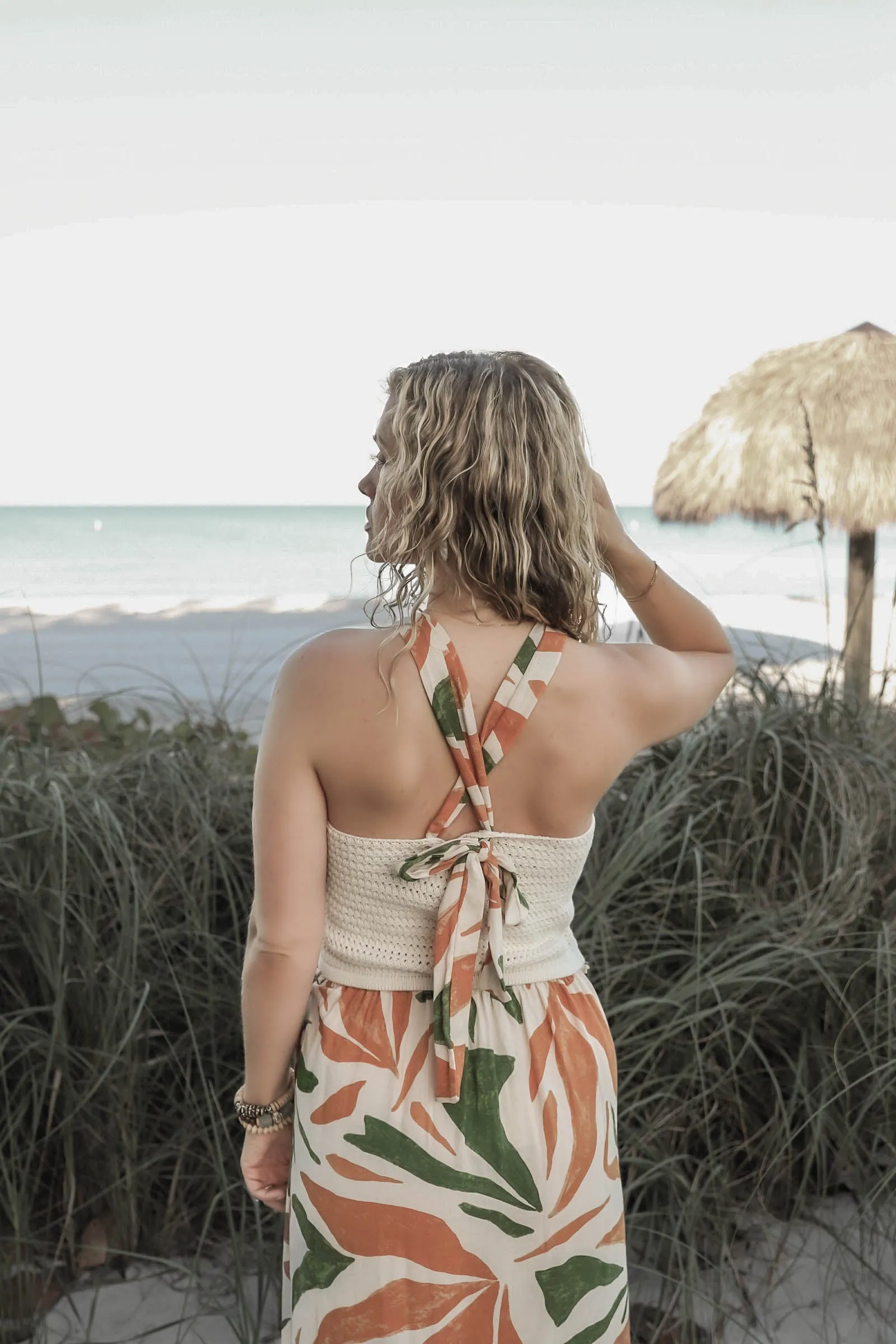 Tropical Sand Knit Halter Tank with Scarf Tie