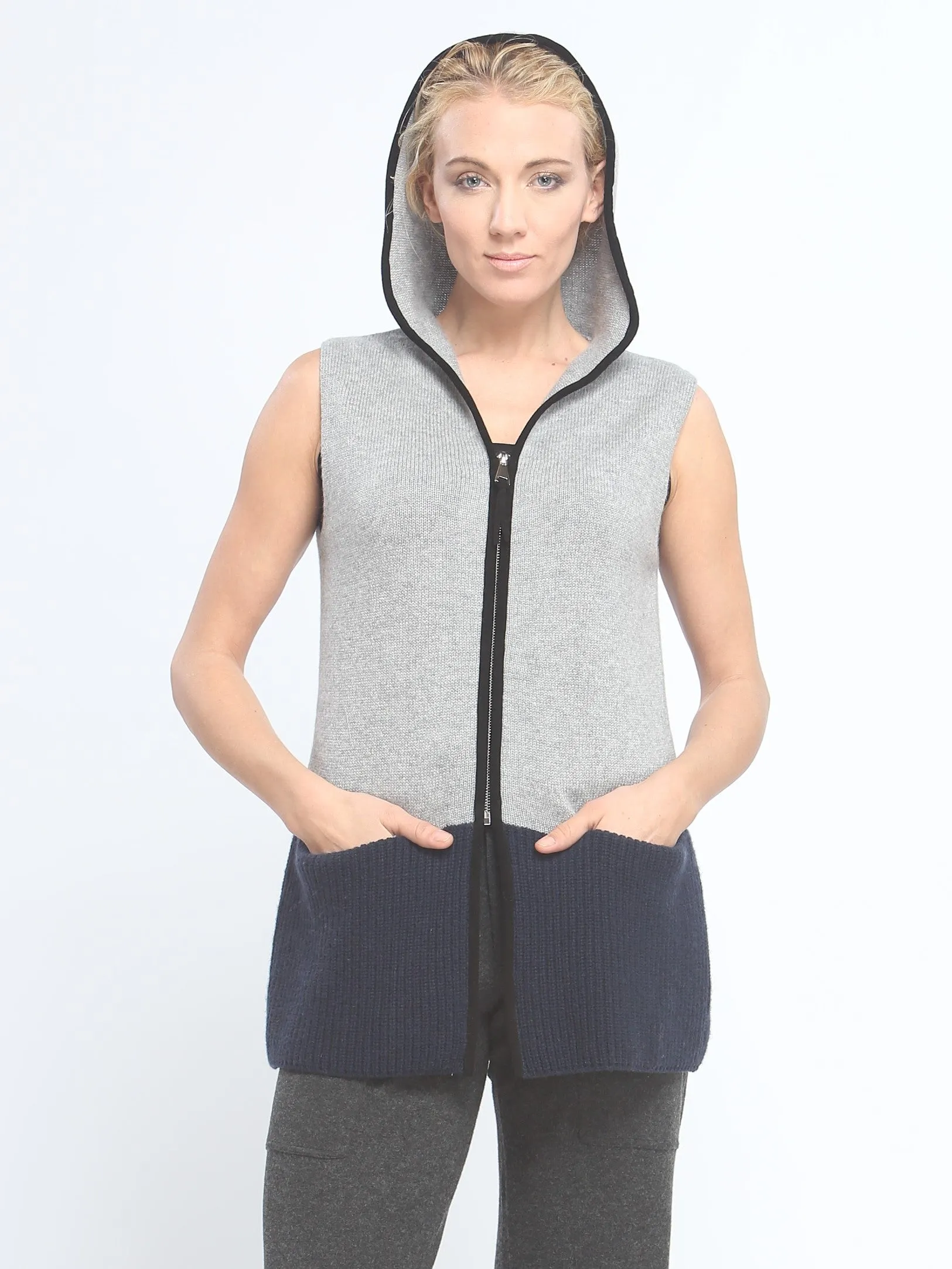 Two Tone Zipped Hoodie Vest