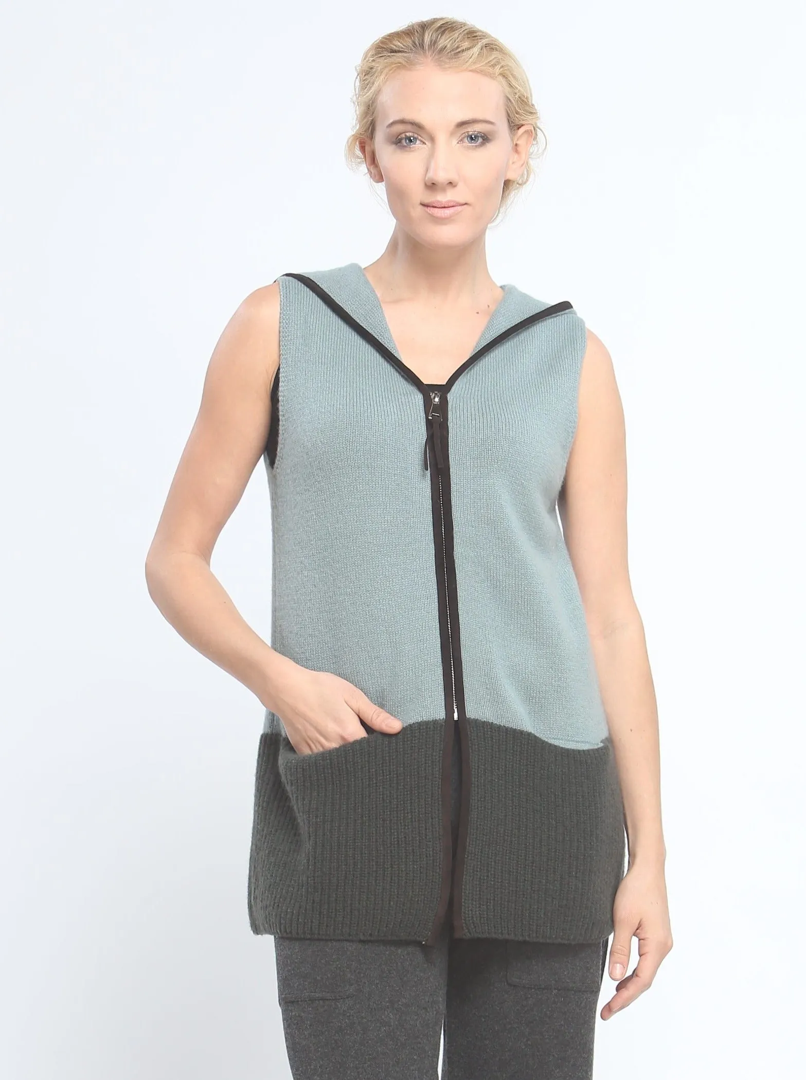 Two Tone Zipped Hoodie Vest