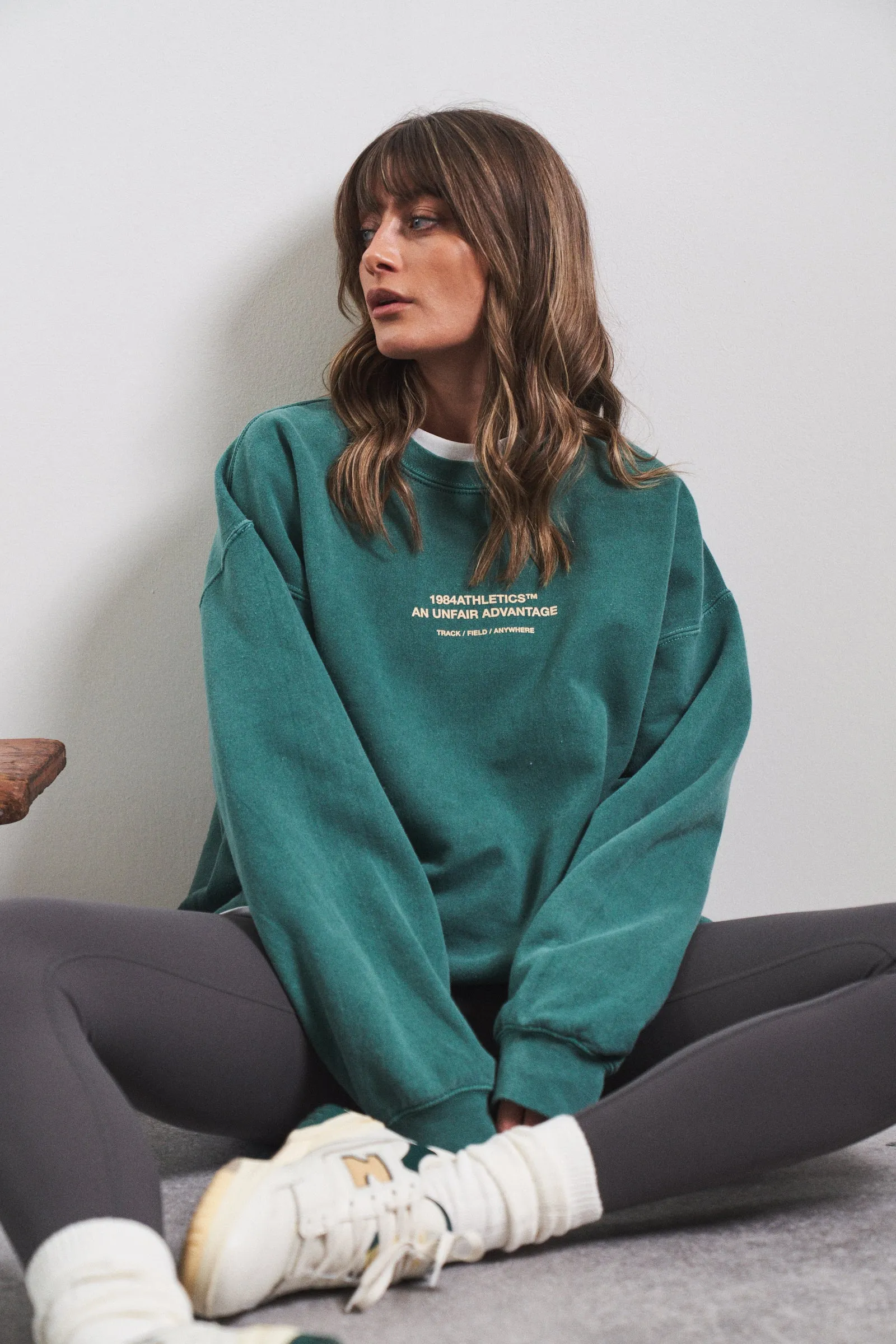 Vice 84 'Athletics' Vintage Washed Sweater - Emerald Green