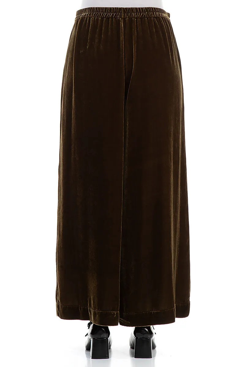 Wide Golden Sage Silk Velvet Trousers