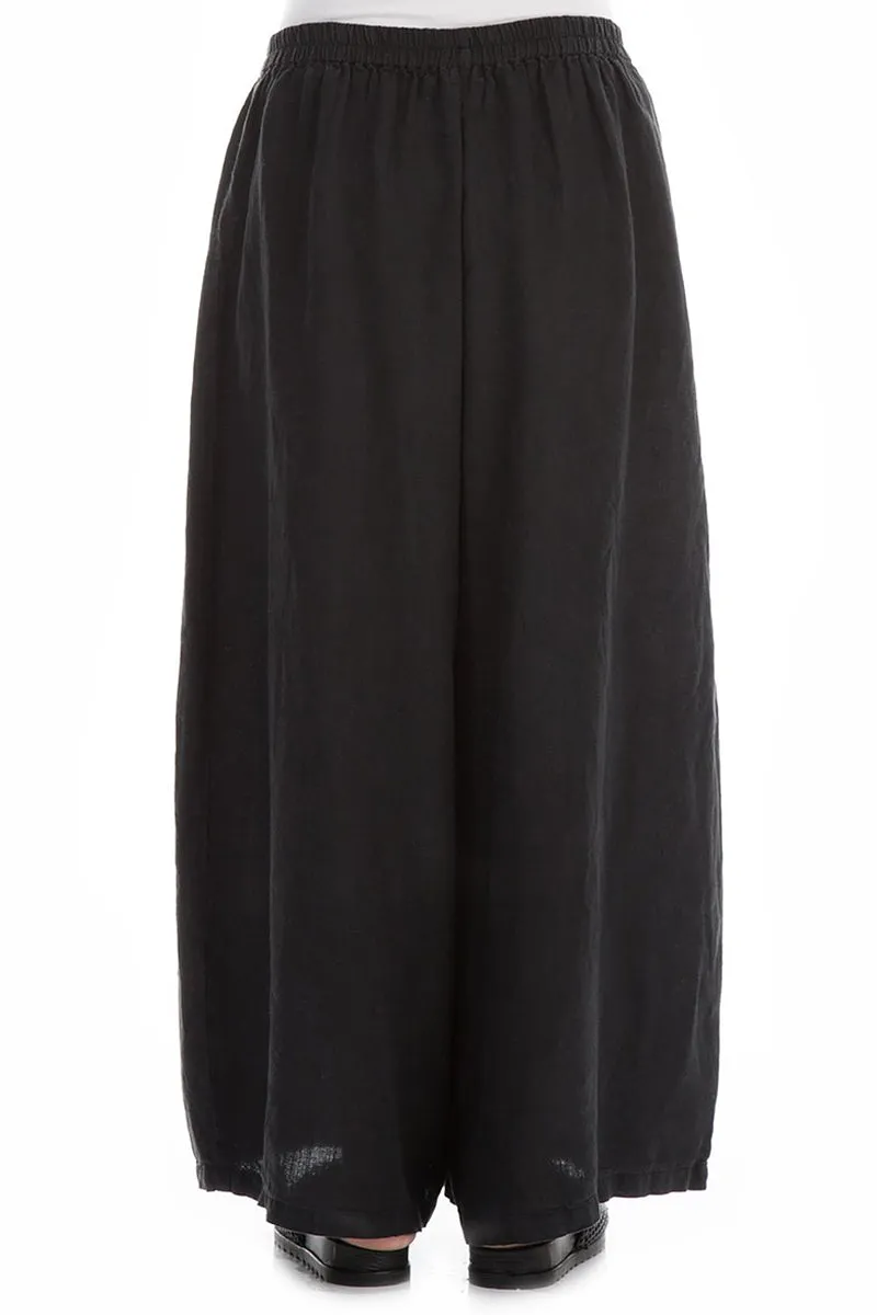 Wide Pure Black Linen Trousers